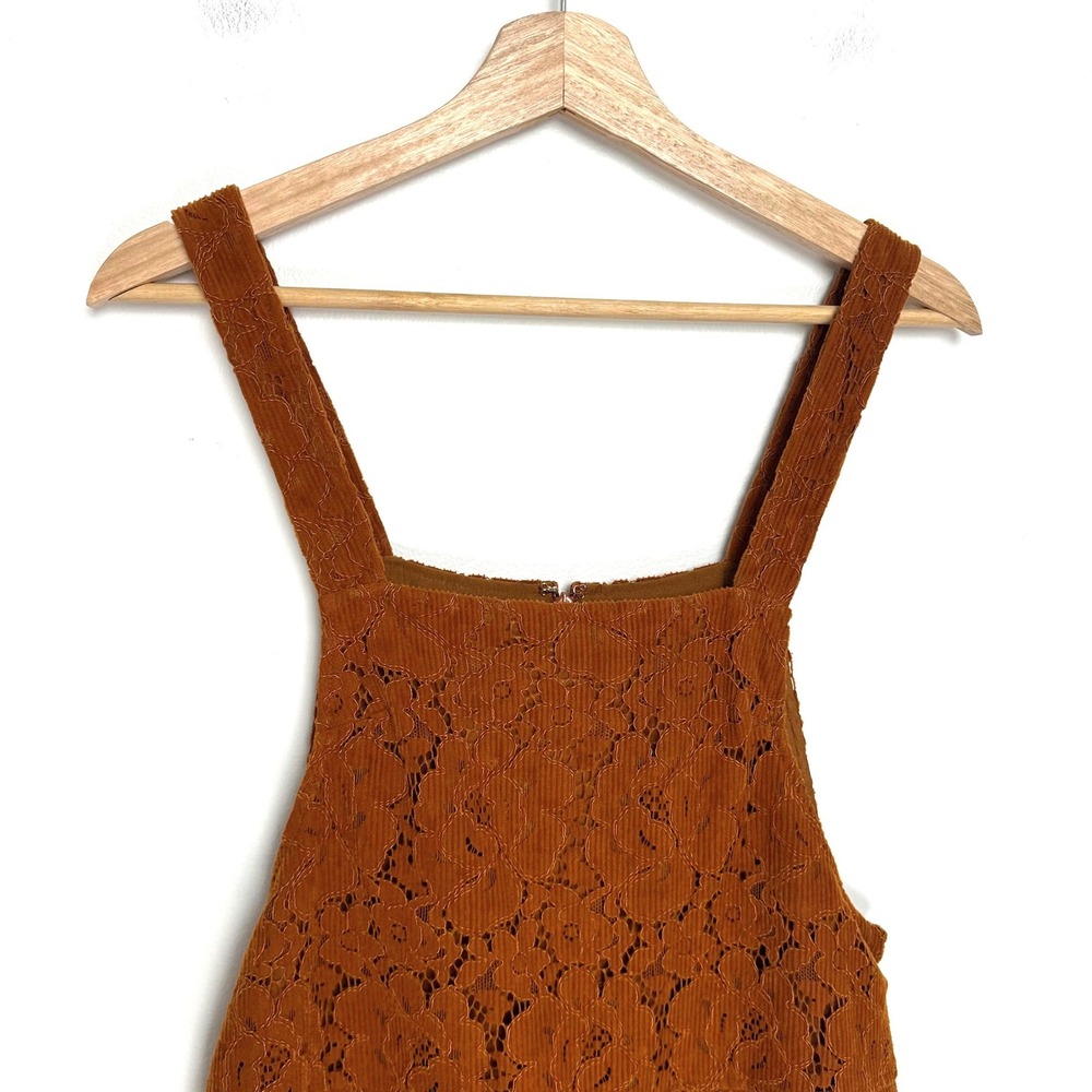 Anthropologie Dolan Hattie Corduroy Overall Dress Bronze Floral Lace Mini XS NEW - Picture 6 of 12
